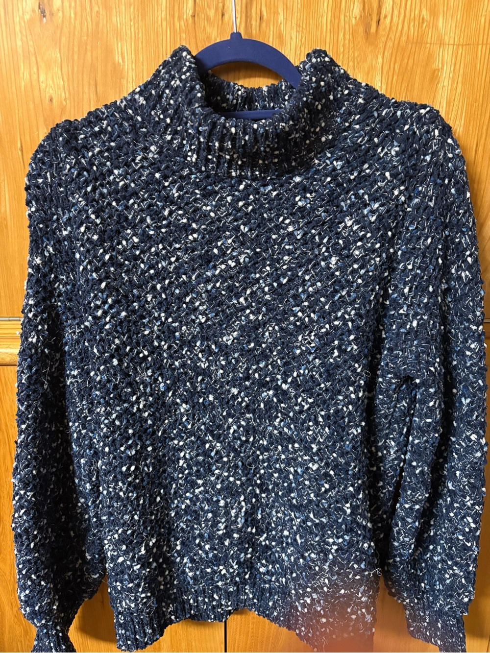 Caslon Navy and White Speckled, Chunky Knit Mock Turtleneck
